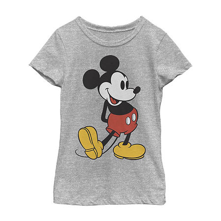 Little & Big Kid Girls Crew Neck Short Sleeve Regular Fit Mickey Mouse Graphic T-Shirt, X-large, Gray
