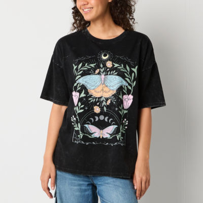 Juniors Cosmic Butterfly Oversized Tee Womens Crew Neck Short Sleeve Graphic T-Shirt