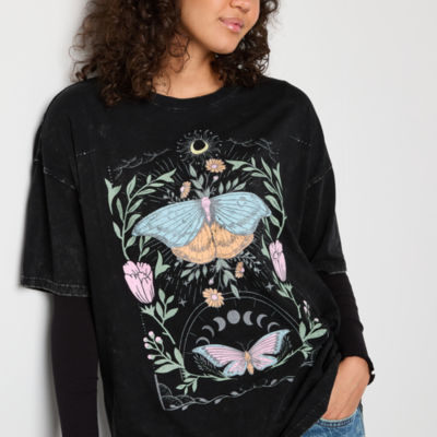 Juniors Cosmic Butterfly Oversized Tee Womens Crew Neck Short Sleeve Graphic T-Shirt