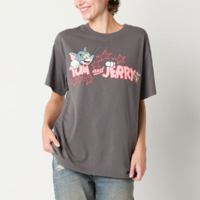 Juniors Womens Crew Neck Short Sleeve Tom and Jerry Graphic T-Shirt