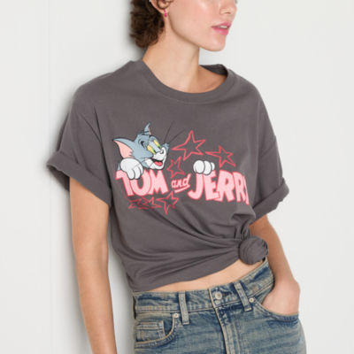 Juniors Womens Crew Neck Short Sleeve Tom and Jerry Graphic T-Shirt