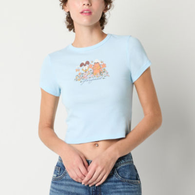 Ripple Junction Garfield Floral Baby Tee Womens Crew Neck Short Sleeve Garfield Crop Top Juniors