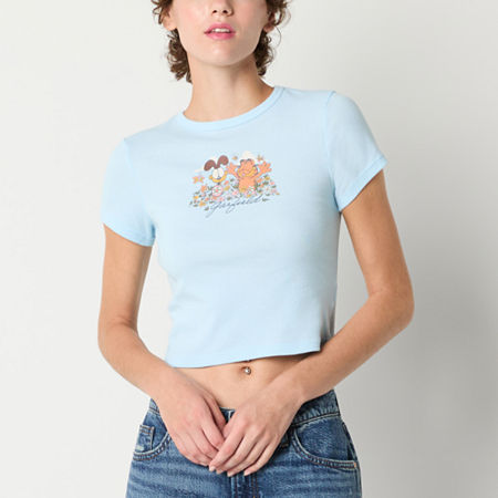Ripple Junction Garfield Floral Baby Tee Womens Crew Neck Short Sleeve Garfield Crop Top Juniors