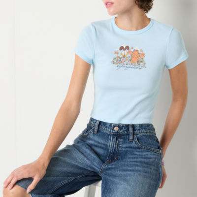 Ripple Junction Juniors Garfield Floral Baby Tee Womens Crew Neck Short Sleeve Graphic T-Shirt