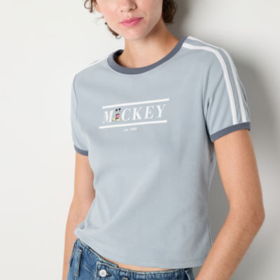 Juniors Mickey Mouse Soccer Baby Tee Womens Crew Neck Short Sleeve Mickey and Friends Graphic T-Shirt