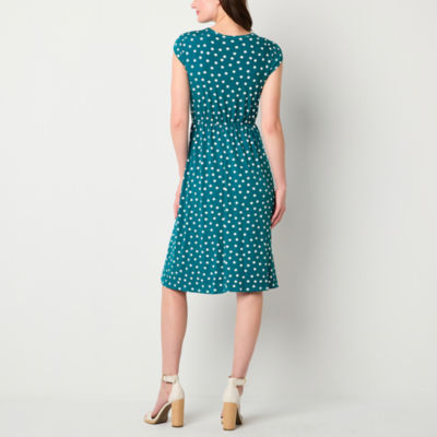 Robbie Bee Womens Short Sleeve Polka Dot Midi Fit + Flare Dress