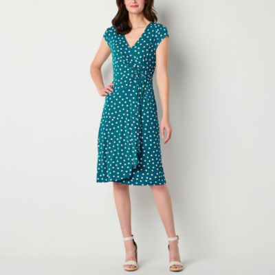 Robbie Bee Womens Short Sleeve Polka Dot Midi Fit + Flare Dress