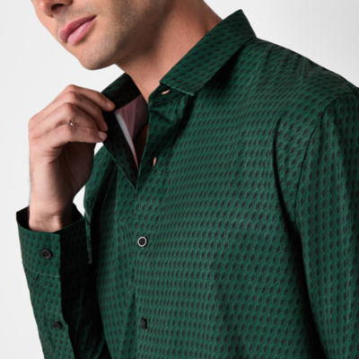 Stylus Mens Moisture Wicking Regular Fit Long Sleeve Geometric Button-Down Shirt