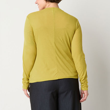 Worthington Womens High Neck Long Sleeve Blouse, Small, Yellow