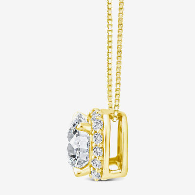 (H / Si2) Womens 1 CT. T.W. Lab Grown White Diamond 10K Gold Cushion Pendant Necklace