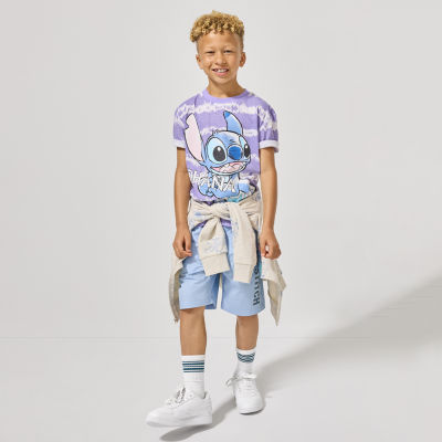 Disney Collection Little & Big Boys Crew Neck Short Sleeve Stitch Graphic T-Shirt