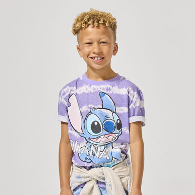 Disney Collection Little & Big Boys Crew Neck Short Sleeve Stitch Graphic T-Shirt