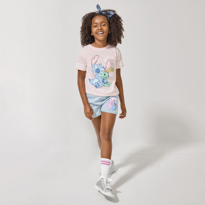 Disney Collection Little & Big Girls Crew Neck Short Sleeve Stitch Graphic T-Shirt