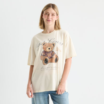 Arizona Womens Crew Neck Short Sleeve Oversized Juniors Graphic T-Shirt