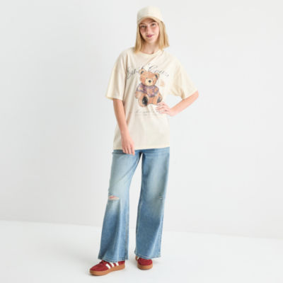 Arizona Womens Crew Neck Short Sleeve Oversized Juniors Graphic T-Shirt