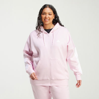 adidas Essentials 3 Stripes Full Zip Fleece Hoodie (Plus Size)