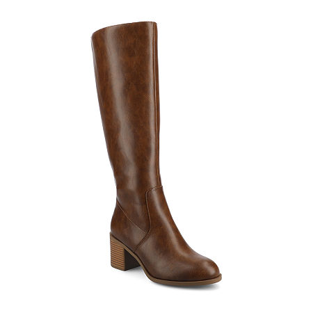 Journee Collection Womens Romilly Stacked Heel Dress Boots, 8 Wide, Brown