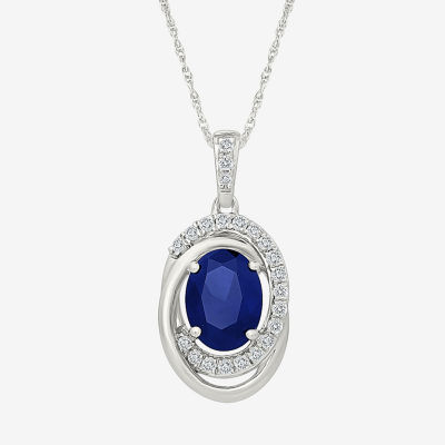Womens Lab Created Blue Sapphire Sterling Silver Oval 18 Inch Pendant Necklace