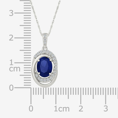 Womens Lab Created Blue Sapphire Sterling Silver Oval 18 Inch Pendant Necklace