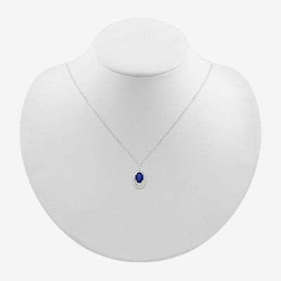 Womens Lab Created Blue Sapphire Sterling Silver Oval 18 Inch Pendant Necklace