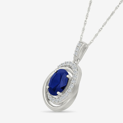 Womens Lab Created Blue Sapphire Sterling Silver Oval 18 Inch Pendant Necklace