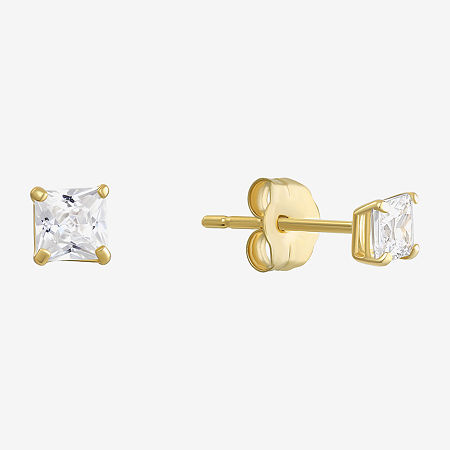 White Cubic Zirconia 14K Gold Stud Earrings, One Size, Yellow