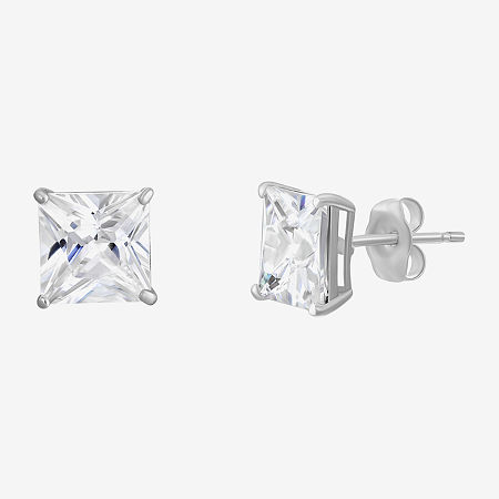 White Cubic Zirconia 14K Gold Stud Earrings, One Size, White