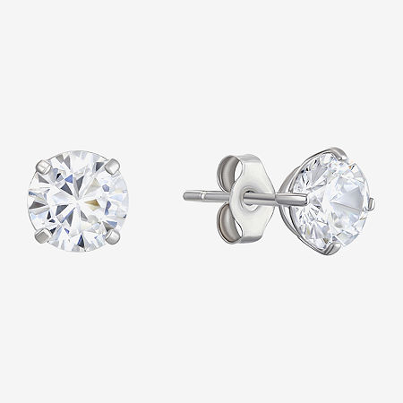 White Cubic Zirconia 14K Gold Round Stud Earrings, One Size, White