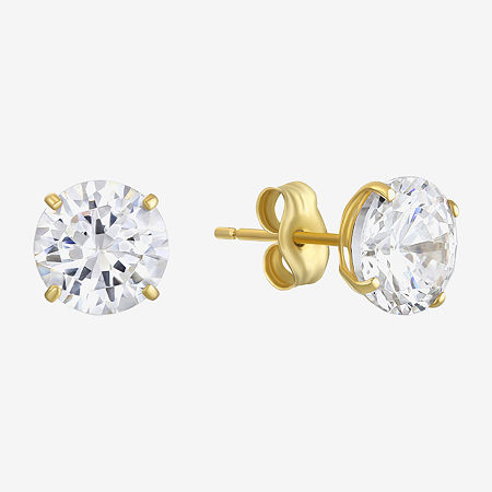 White Cubic Zirconia 14K Gold Round Stud Earrings, One Size, Yellow