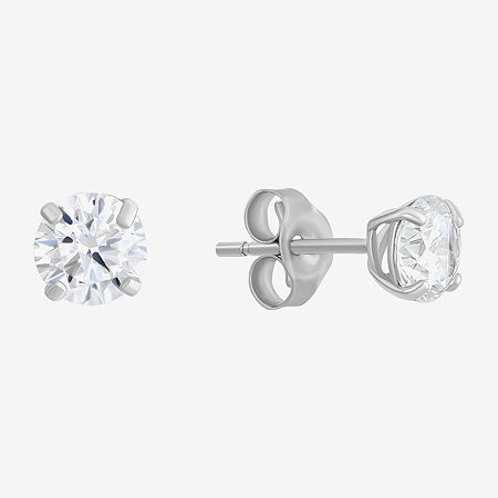 White Cubic Zirconia 14K Gold Round Stud Earrings, One Size, White