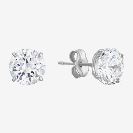 White Cubic Zirconia 14K Gold Round Stud Earrings, One Size, White