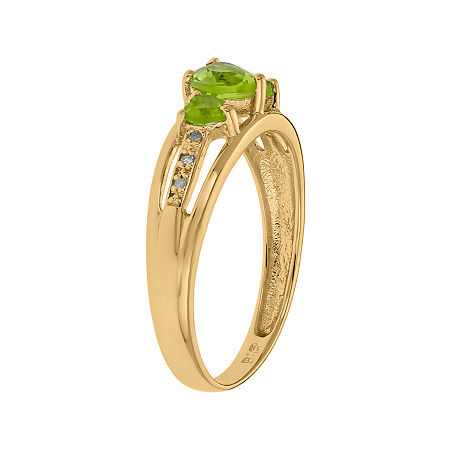 Genuine Peridot and Diamond-Accent 3-Stone Heart Ring, 6, Peridot