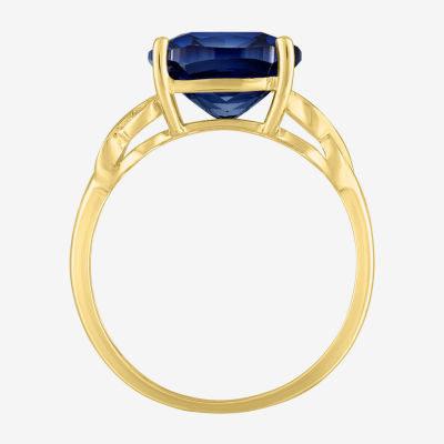 Womens Diamond Accent Lab Created Blue Sapphire 10K Gold Side Stone Cocktail Ring