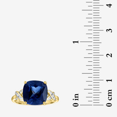 Womens Diamond Accent Lab Created Blue Sapphire 10K Gold Side Stone Cocktail Ring