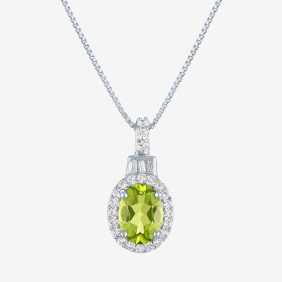 Womens Genuine Green Peridot Sterling Silver Pendant Necklace