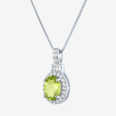 Womens Genuine Green Peridot Sterling Silver Pendant Necklace