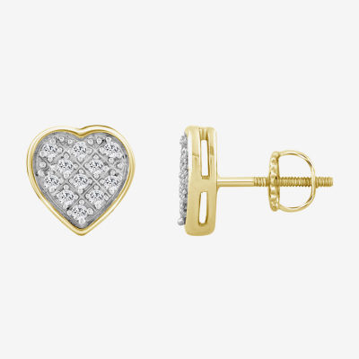 Diamond Accent Mined White Diamond 10K Gold 5.4mm Heart Stud Earrings
