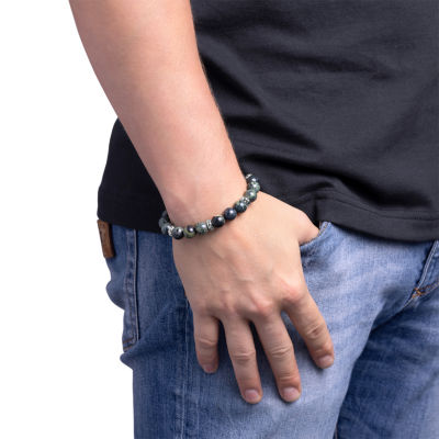 Mens Green Jasper Sterling Silver Beaded Bracelet