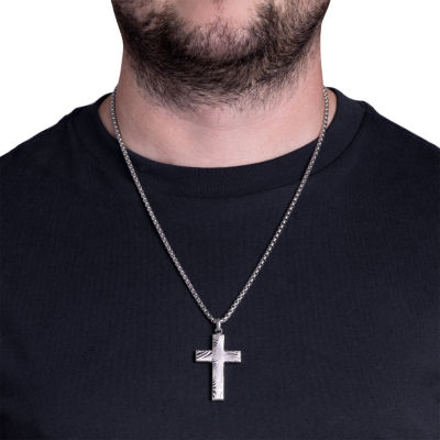 Mens Stainless Steel Cross Pendant Necklace