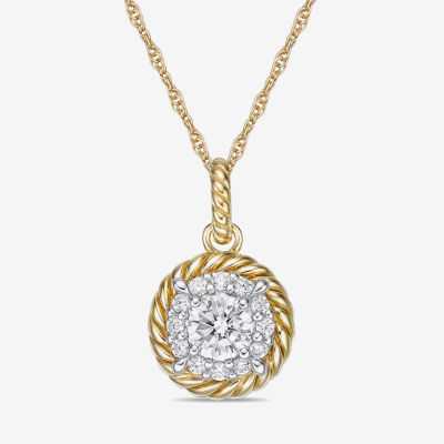 Diamonart Womens White Cubic Zirconia 14K Gold Over Silver Round Pendant Necklace