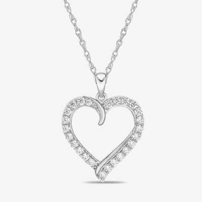 Diamonart Womens White Cubic Zirconia Sterling Silver Heart Pendant Necklace