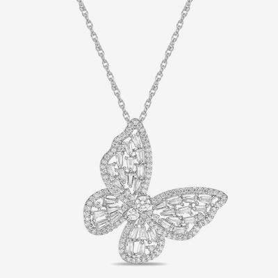 Diamonart Womens White Cubic Zirconia Sterling Silver Butterfly Pendant Necklace