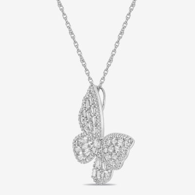 Diamonart Womens White Cubic Zirconia Sterling Silver Butterfly Pendant Necklace