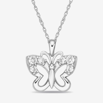 Diamonart Womens White Cubic Zirconia Sterling Silver Butterfly Pendant Necklace
