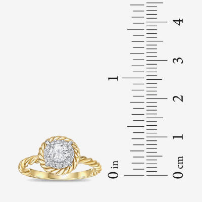 Diamonart Womens White Cubic Zirconia 14K Gold Over Silver Round Halo Engagement Ring