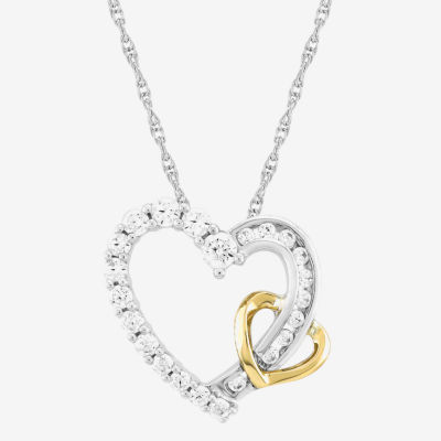 Womens White Cubic Zirconia Heart Pendant Necklace