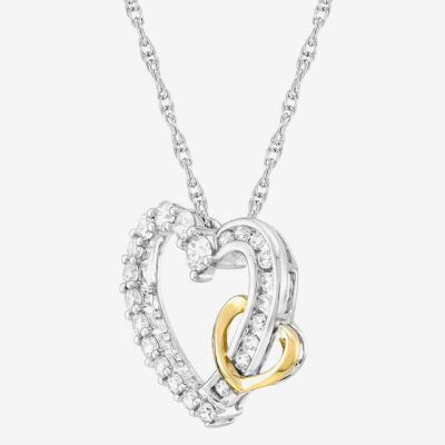 Womens White Cubic Zirconia Heart Pendant Necklace