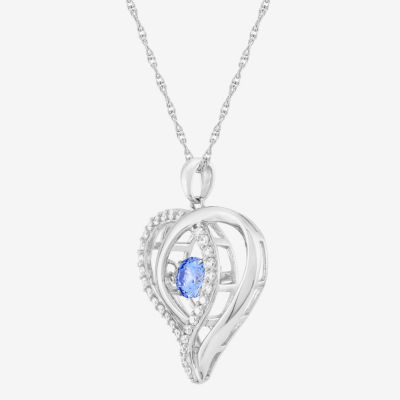 Womens Multi Color Cubic Zirconia Sterling Silver Heart Pendant Necklace