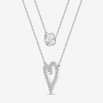 Diamonart Womens Cubic Zirconia Sterling Silver Circle Heart Pendant Necklaces