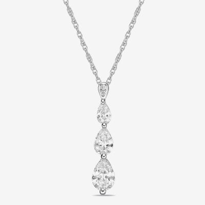 Diamonart 3-Stone Womens Cubic Zirconia Sterling Silver Pear Pendant Necklace